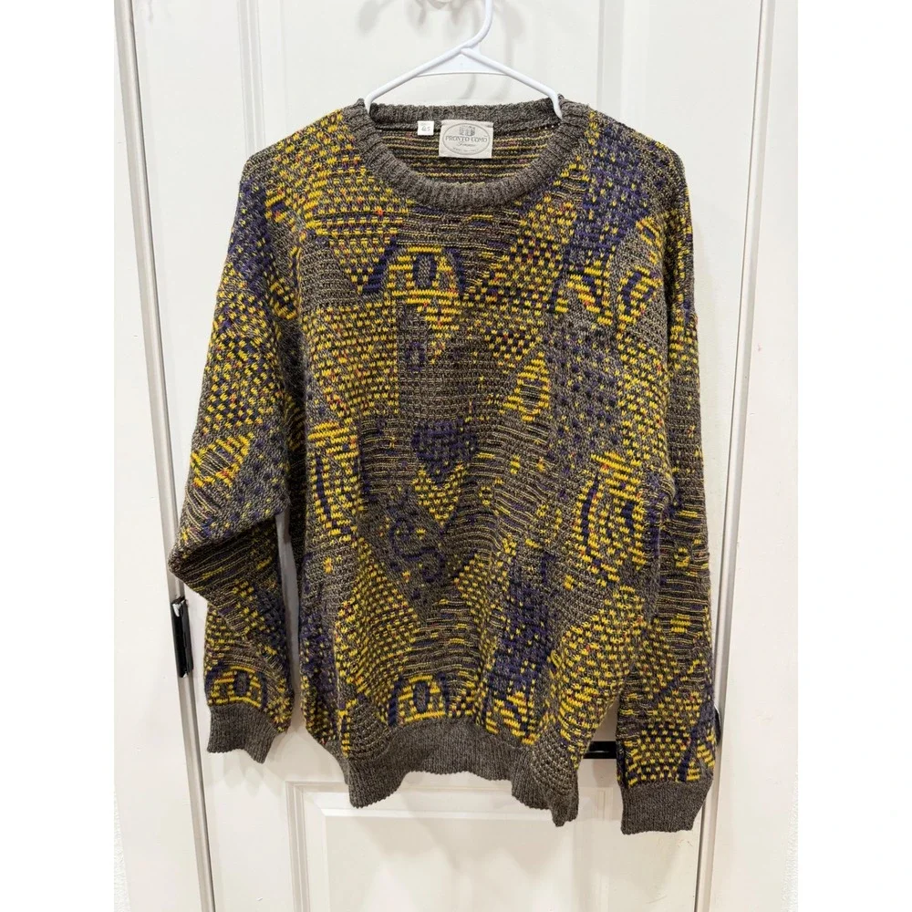 Pronto Uomo Firenze Vintage Wool Blend Abstract Sweater Made in Italy Mens Small